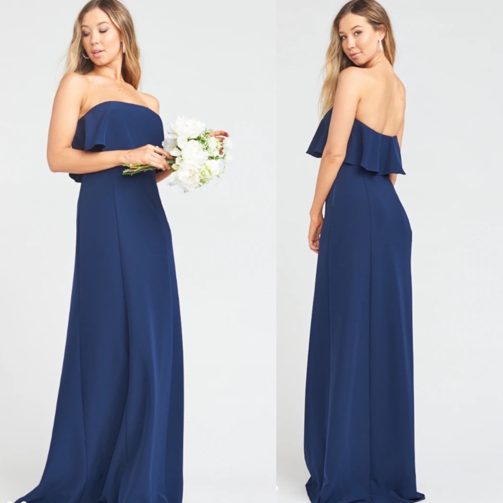 Show me your mumu Monaco Ruffle Gown navy bridesmaid dress